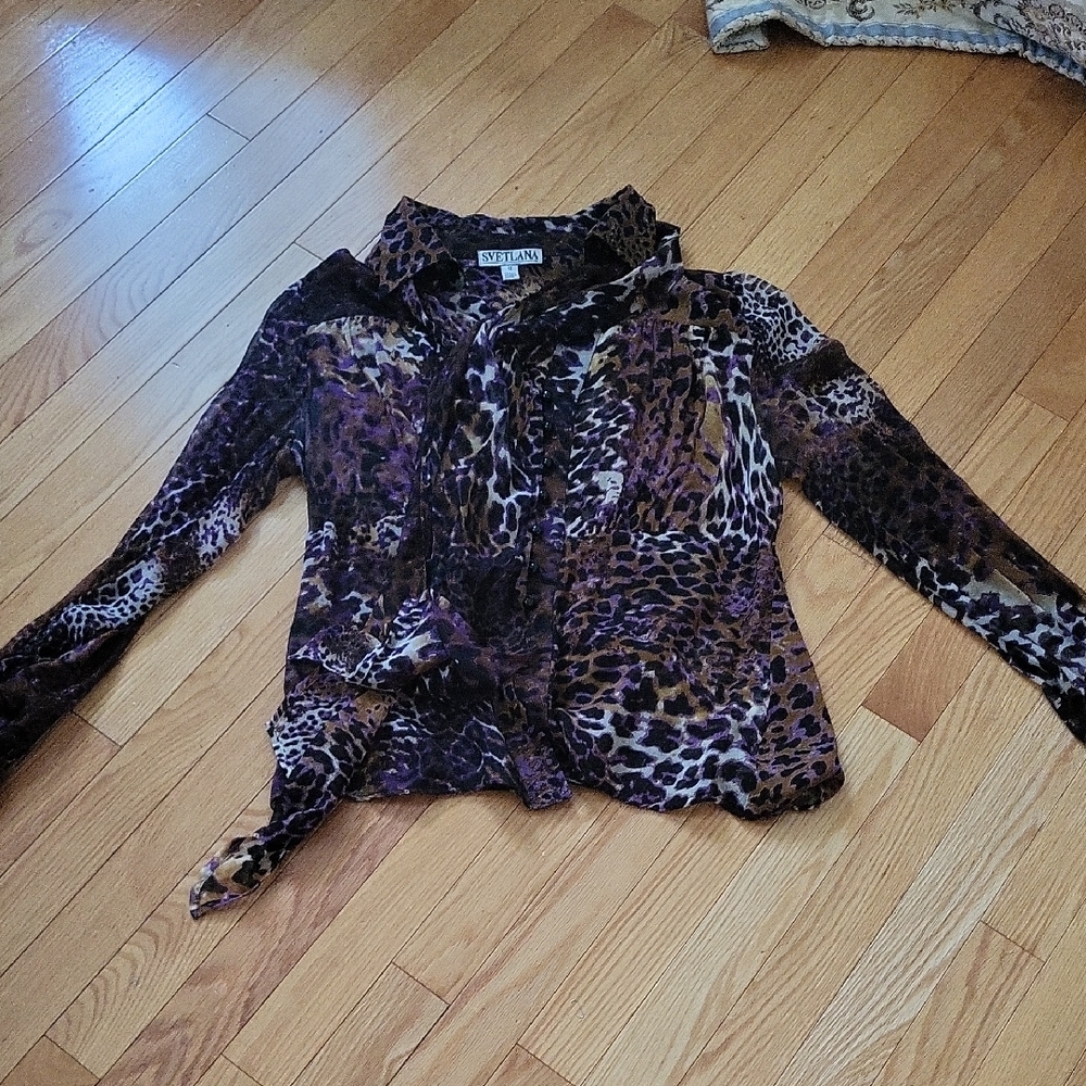 Animal Print 100% Silk Blouse Size M
